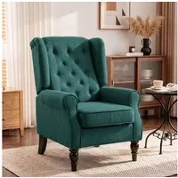 HOMCOM Sessel Ohrensessel Armlehnensessel mit Kissen und Holzbeinen (Loungesessel, 1-St., Gepolstert Relaxsessel), für Wohnzimmer, Schlafzimmer, Dunkelgrün
