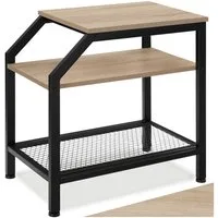 tectake Beistelltisch Ablagetisch, 36,5 x 58,5 x 59,5 cm, mit 2 Ablagen und Gitterablage (Sofatisch Plymouth, 1-St., in Industrial Holz hell, Eiche Sonoma), Industrial Style, Holz und Stahl, höhenverstellbare Kunststofffüße