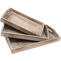 HMF Dekotablett Deko Tablett aus Holz im Vintage Design (3er Set, versch. Größen), Serviertablett 35,5/39/43 cm Breite