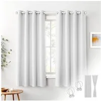 Cozyor Vorhang weiß 2er Set + 2 Raffhalter - Gardine mit Ösen wahlweise mit Stange (2 St), Ösen, blickdicht, 100% Polyester, Gardinen Thermo Vorhang 160x135 Wohnzimmer, Schlafzimmer, Kinderzimmer