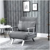 HOMCOM Sessel mit Armlehne, 3-in-1 Gästebett, Klappmatratze, Klappbett (Schlafsessel, 1-St., Schlafsofa), für Wohnzimmer, Hellgrau