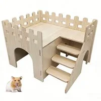 TUWENA Kleintierkäfig Hamster Haus Holz mit Leiter, Hamster Mehrkammerhaus Spielzeug Haus, Haus für Goldhamster, Zwerghamster, Rennmäuse, Degus, Zwei Eingänge
