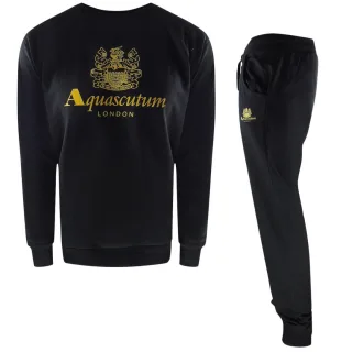 Aquascutum - "London" Trainingsanzug-Set für Herren, Rundhalsausschnitt (Schwarz)