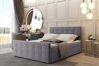 Boxspringbett Schlafzimmerbett CARLOS 160x200cm Stoff Soro Hellgrau inkl.Bett...
