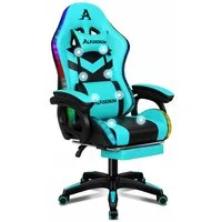ALFORDSON Gaming-Stuhl 12 RGB LED-Farben Fernbedienung, Gleitschienen-Armlehne (1 St), Einziehbare Fußstotze B-Punkt Massage verstellbares kopfkissen
