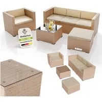 Juskys Gartenlounge-Set Punta Cana, (Set, Sitzgruppe), Sitzgarnitur, 1 Tisch, 1 Ecksofa, 1 Sessel, 1 Hocker, 1 Abdeckung