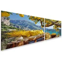 islandburner Leinwandbild Balkon mit Zitronen und Meerblick - Sommerliche Wanddekoration -