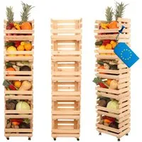 Modo24 Küchenregal Modular Holzregal für Gemüse Obst auf Rollen, Stapelbares Regalsystem, Kartoffelsteige, Küchenregal, Vorratsregal, Gemüseregal, 3 Farben