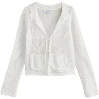 Next Strickjacke Strickjacke mit Bindedetail, Mesh und Leinenanteil (1-tlg)