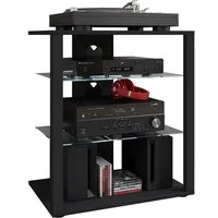 VCM Audio-Board Hifi Möbel Folas H. 70 x B. 60 x T. 41 cm, Rack Schrank Phono Regal, 2 Glasböden, Mediaboard