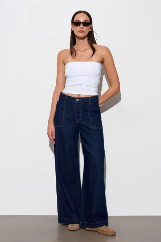 Hochtaillierte weit geschnittene Baumwoll-Jeans