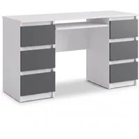 Furnica Schreibtisch CUBA Computertisch/Bürotisch, 6 Schubladen · Weiß Matt / Anthrazit