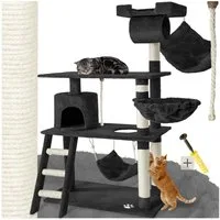 tectake Kratzbaum Katzenbaum Marcel 141 cm Diverse Farben - Schwarz, Vielseitig mit robusten Sisalstangen und Plüschoberfläche