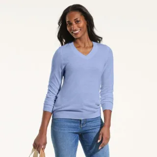 CashTouch Pullover mit V-Ausschnitt für Damen in Petite-Größe, Damen, size: petite, Elfenbein, Polyacryl, by Lands' End