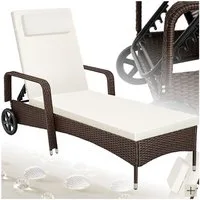 tectake Gartenliege Rattan Sonnenliege, abnehmbares Kopfkissen, 200 x 70 x 33 cm, Balkonliege, 1 St., für Außen in Braun gemischt, widerstandsfähig, UV-beständig, verstellbar Rückenlehne, mit Rädern