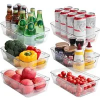 Lifewit Korbeinsatz 6er Set Kühlschrank Organizer Aufbewahrungsboxen BPA-frei stapelbar, Zubehör für Kühlschränke, Vorratsregale, Küchenregale, Bad- und Büroutensilien, Stapelbare, bruchsichere PET-Boxen mit Griff und Wellendesign