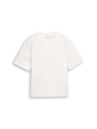 Denim Tom Tailor - Boxy Fit T-Shirt mit Stickereien off white daisy embroidery - Gr. - XL