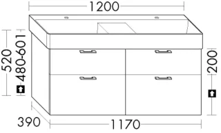 Burgbad Waschtischunterschrank System 30 Preisgruppe 3 Diago 520x1170x390 Lichtgrau Solid Matt WYLX117F3355