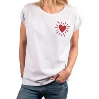 MAKAYA Print-Shirt Damen Kurzam Top Baumwolle Herz Motiv Druck Aufdruck Heart Herzen Modische Oberteile