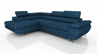 Couchgarnitur ELON Stoff Blau mit Schlaffunktion Ottomane Links