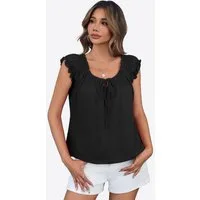 Imily Bela Babydolltop Damen Sommertop mit Puffärmeln und Bindeband vorne (Packung, 1-tlg., 1per-Pack) einfarbig