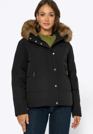 Wittchen Damen-Daunenjacke mit Pelzkapuze, Schwarz, Schwarzes Polyester