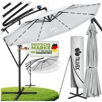 tillvex Sonnenschirm tillvex® Sonnenschirm LED Solar Ø 3m Ampelschirm Balkon Gartenschirm, Alu Ampelschirm + Abdeckung LED Solar Ø 350 cm mit Kurbel, Abdeckung + Ständer, Gartenschirm UV-Schutz Aluminium, Kurbelschirm Marktschirm wasserdicht 360° dre