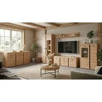moebel-dich-auf Wohnwand KOS, (in Artisan Eiche, Vitrine + Wandboard + Lowboard + Stauraumelement), Softclose, inkl. LED-Beleuchtung