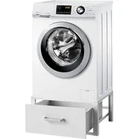 DanDiBo Waschmaschinenunterschrank Waschmaschinen Untergestell mit Schublade Metall Weiß 31 cm Höhe