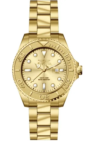Invicta Pro Diver 69521 Herren Uhr - Quartz Bewegung - Edelstahl mit Goldenem Zifferblatt - 47 mm