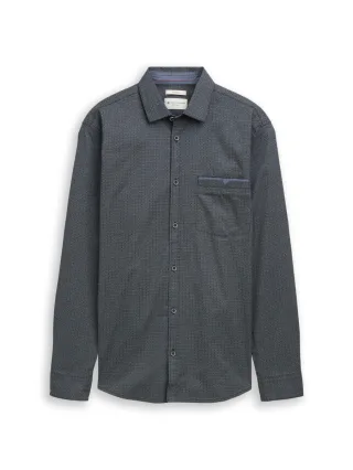 Tom Tailor - Gemustertes Langarmhemd blau - Gr. - XL