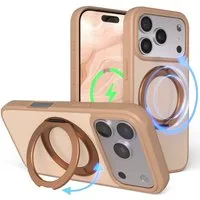 EAZY CASE Handyhülle Outdoor Apple iPhone 17 Pro Case MagSafe Rotation Ring 6,3 Zoll, Outdoor Case mit Ring zum Aufstellen für Videos kratzfest in Braun