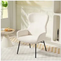 HOMCOM Relaxsessel Ohrensessel Wohnzimmer Sessel mit hoher Rückenlehne, Stahlbeine (Polstersessel mit Leinenoptik, 1-St., Stahlbeine Polstersessel mit Leinenoptik), Lesesessel für Schlafzimmer Cremeweiß