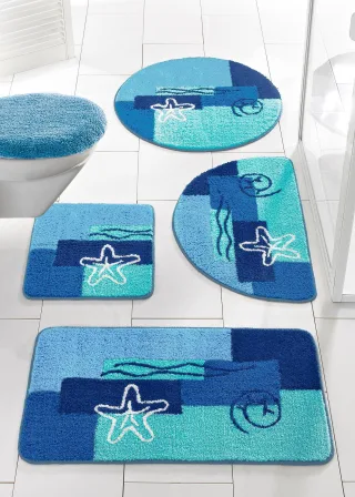 bonprix Badematte mit maritimen Motiven, blau, Gr.80x150 cm, Bringt Meeresfrische ins Badezimmer