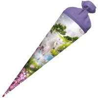 Roth Schultüte Einhorn mit Fohlen mit Glitter, 70 cm, rund, mit lilafarbigem Filzverschluss, Rot(h)-Spitze