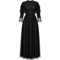 Modavitrini Tüllkleid Abendkleid Maxikleid aus gepunktetem Tüll langarm festlich elegant