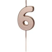 partydeco Geburtstagskerze, Geburtstagskerze Zahl 6 Zahlenkerze 4,5cm Rosegold