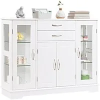 KOMFOTTEU Sideboard Küchenschrank, mit Glastüren und 2 Schubladen