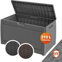 Casaria Auflagenbox Rato, UV-beständig 310L Haltegriffe Balkon Wohnzimmer Rattan-Optik Grau