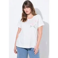 Ulla Popken T-Shirt T-Shirt Mohn-Stickerei Rundhals Halbarm