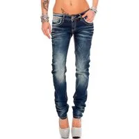 Cipo & Baxx 5-Pocket-Jeans Damen Slim Fit Hose Stonewashed BA-WD256 (1-tlg) Stonewashed mit Farbigen Nähten in Casual