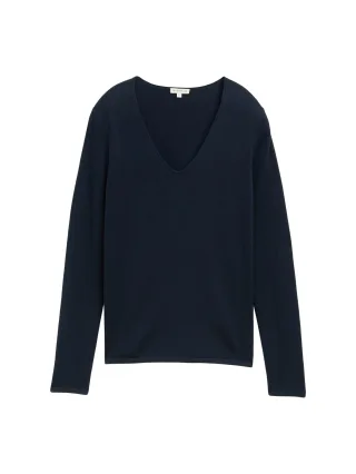 Tom Tailor - Strickpullover mit V-Ausschnitt midnight navy blue - Gr. - XXXL