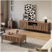 STILVORA Wohnzimmer-Set mit Stauraum,Couchtisch und TV-Ständer-Kombination mit Wellenmuster, (2-St)