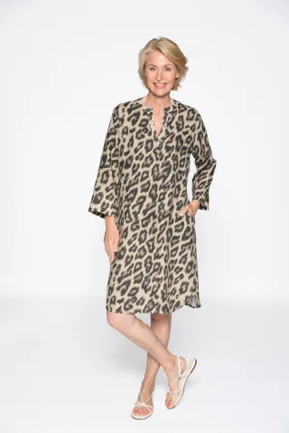 CLARINA - V-Kleid, 3/4 Arm, Animal Druck natur combo - Gr. - 38