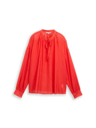 Denim Tom Tailor - Oversize Hemdbluse mit Schleifen-Detail brilliant red - Gr. - L