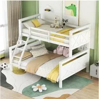 Flieks Etagenbett, Kinderbett mit Leiter und Lattenrost 90x200cm+140x200cm Kiefer