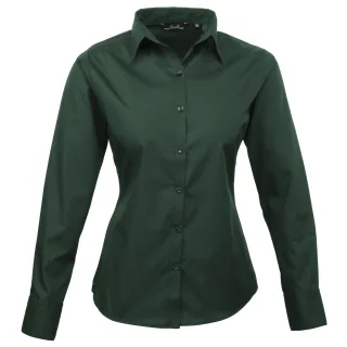 Premier Damen Popeline Bluse / Arbeitshemd, langärmlig (Flaschengrün)