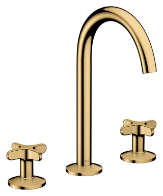 Hansgrohe 3-Loch Waschtischarmatur AXOR One 170 Kreuzgriff Push-Open Ablaufgarn. polished gold opt 48040990