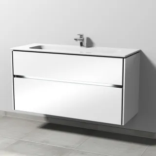 Sanipa Twiga Keramik-Set Design mit 2 Auszügen und LED-Beleuchtung, Weiß-Glanz, SL25278 SL25278