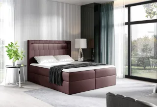 Boxspringbett Schlafzimmerbett STORM 120x200cm Kunstleder Weinrot inkl. LED